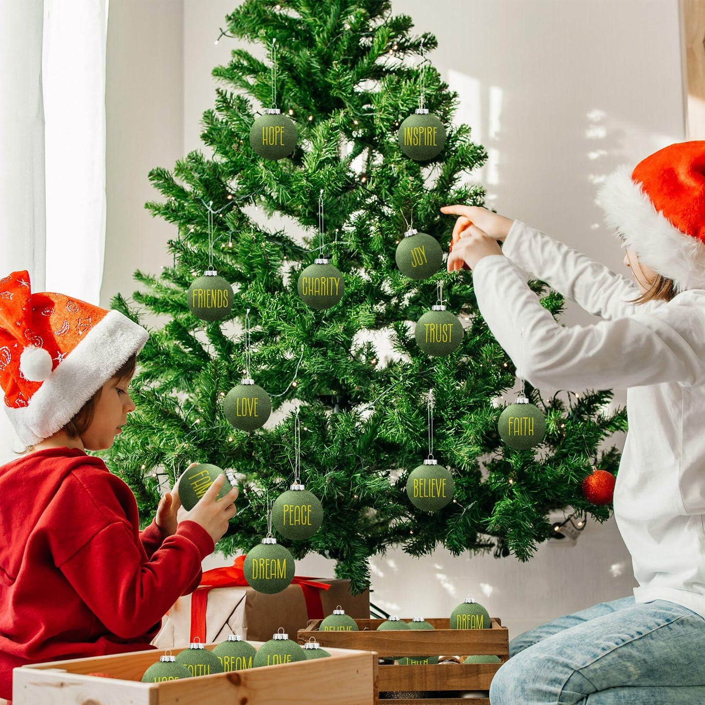 HyDren Velvet Easter Balls 2.36in Flocked Green Ornaments 12 Pcs