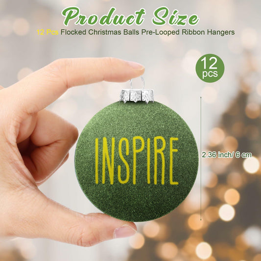 HyDren Velvet Easter Balls 2.36in Flocked Green Ornaments 12 Pcs