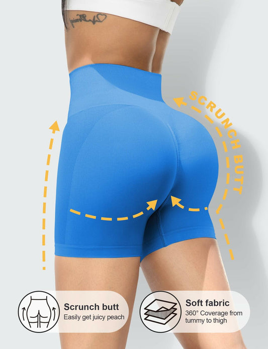 HIGORUN Women's High Waisted Seamless Workout Shorts Dark Blue Size L