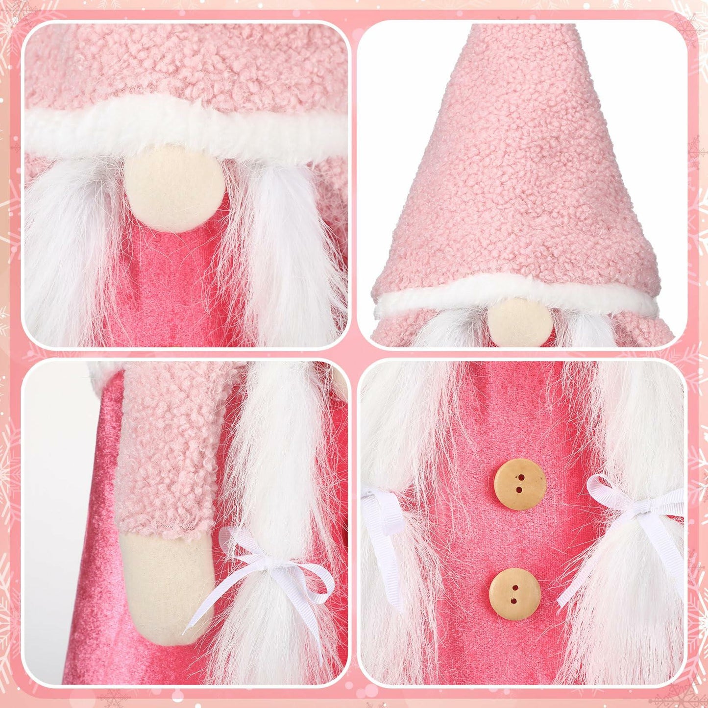 Gejoy Christmas Tree Topper 21.65in Pink Gnome Plush Scandinavian Xmas Decor