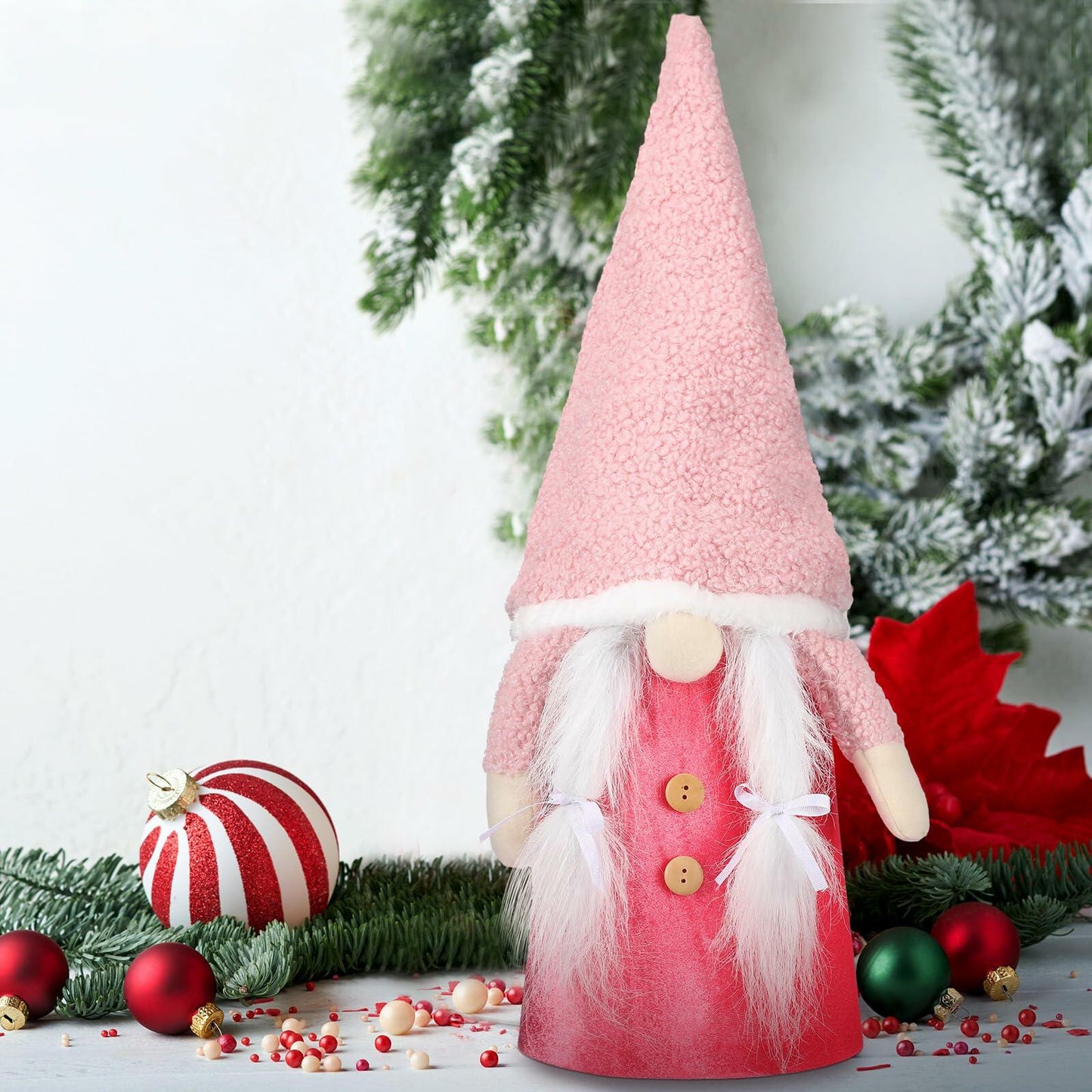 Gejoy Christmas Tree Topper 21.65in Pink Gnome Plush Scandinavian Xmas Decor