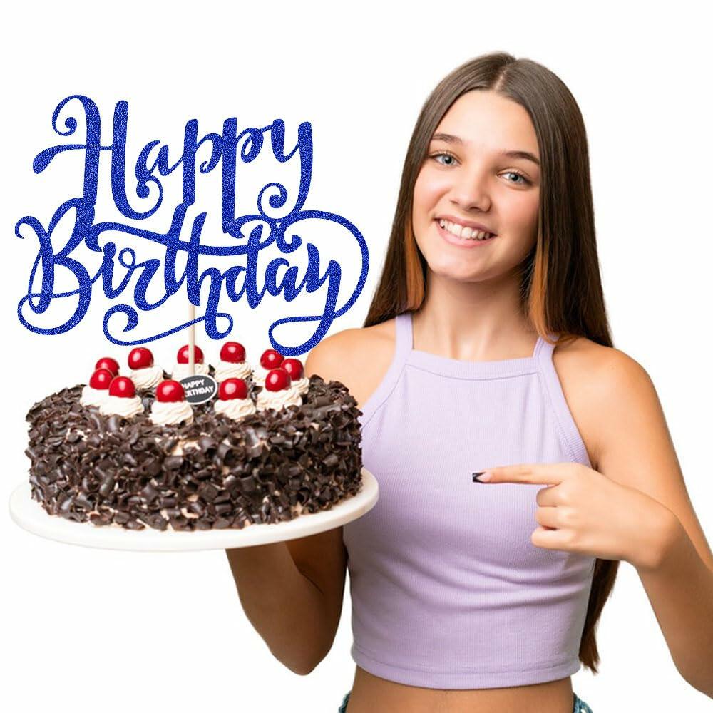 Handmade Flash Happy Birthday Cake Topper Black Birthday Party Decor