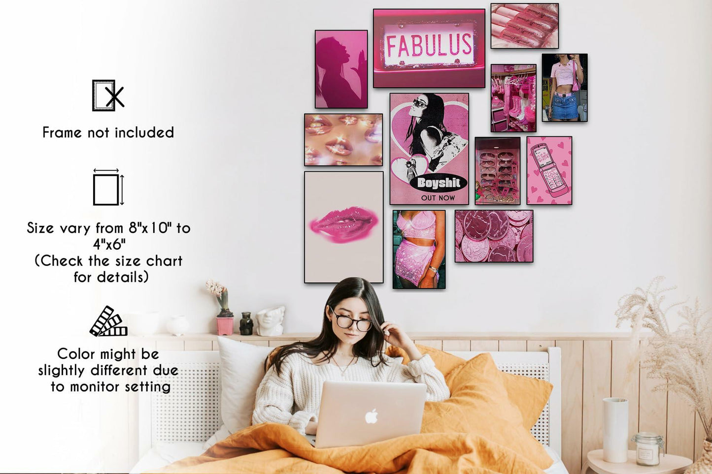 Lucky Numen Y2K Pink Posters 12PCS Teen Girls Bedroom Room Decor Unframed