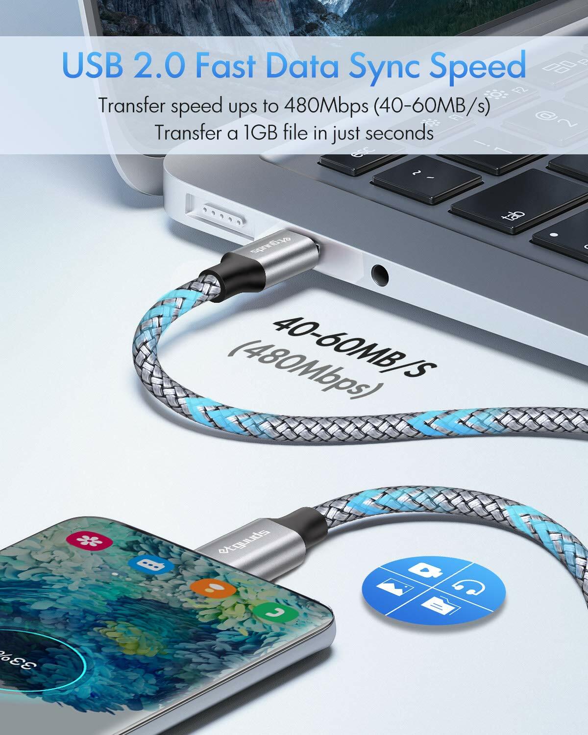 etguuds USB C to USB C Cable 3ft 2-Pack 60W Fast Charging Black