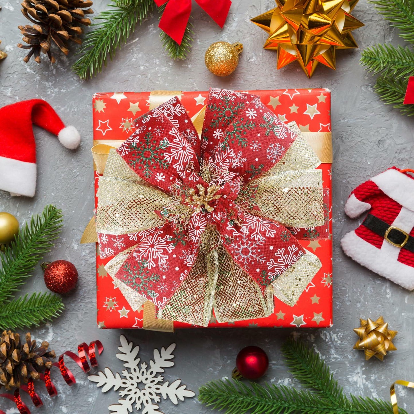 Filltown Christmas Tree Topper Bow 53x13 Inch Red & Gold Xmas Ornament