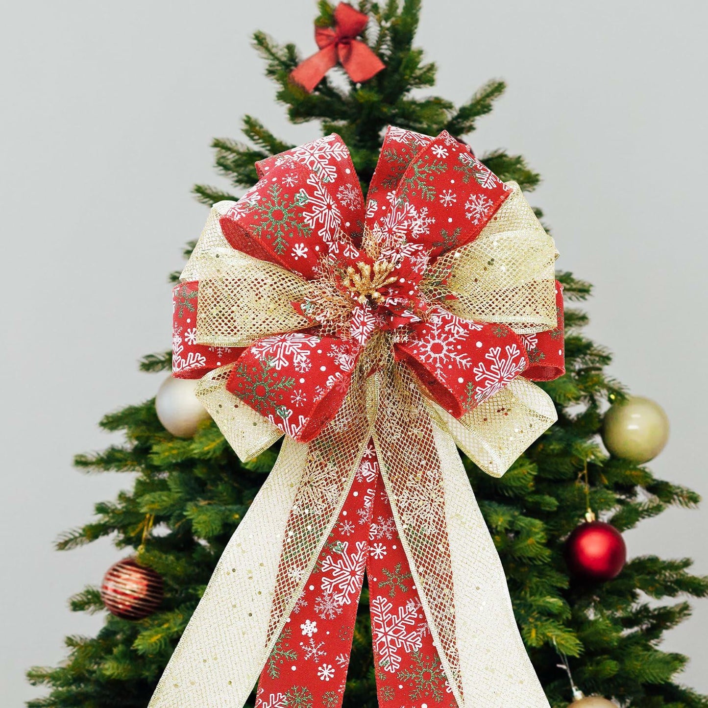 Filltown Christmas Tree Topper Bow 53x13 Inch Red & Gold Xmas Ornament