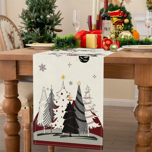 ARGOOFG Christmas Trees Table Runner Burgundy 13x72 Inch Seasonal Holiday