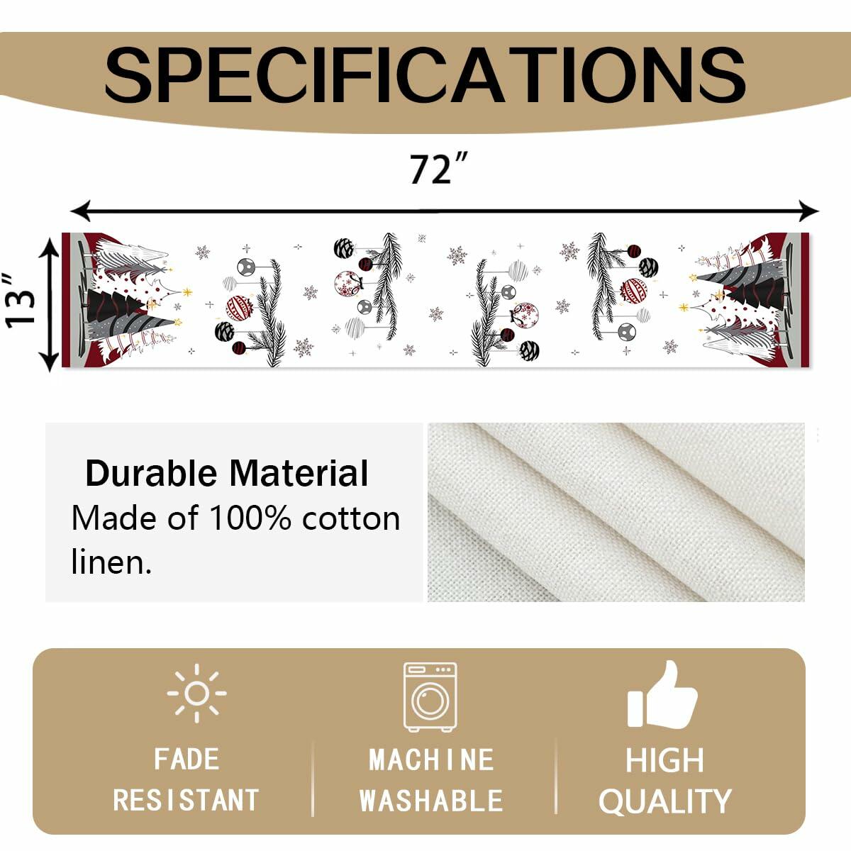 ARGOOFG Christmas Trees Table Runner Burgundy 13x72 Inch Seasonal Holiday