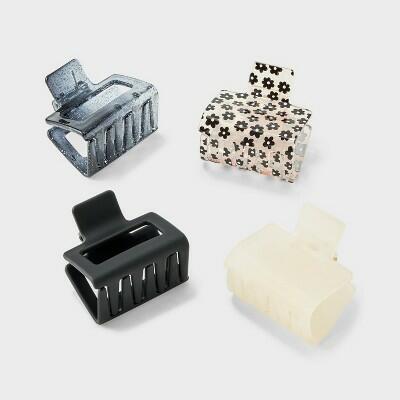 Wild Fable Mini Rectangle Claw Hair Clip Set 4pc Black White Floral Glitter