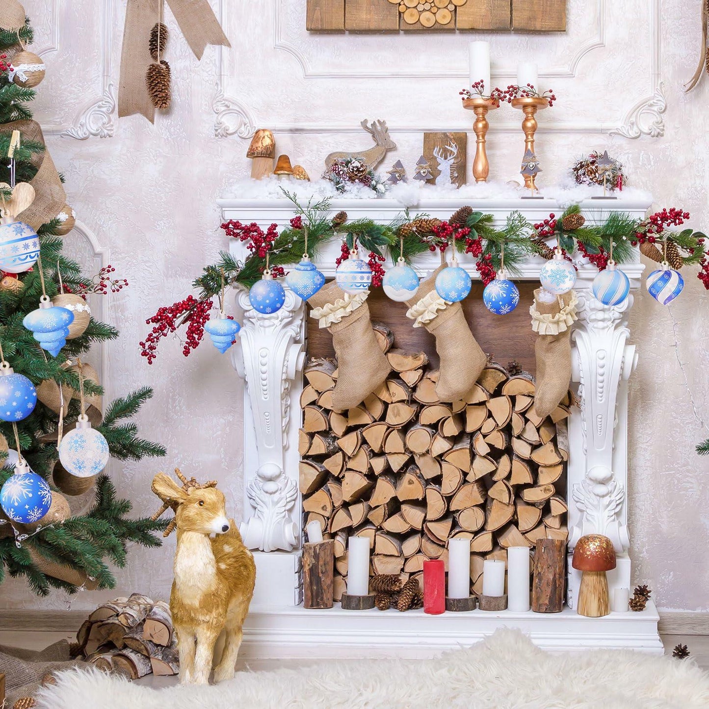 HOWAF 36pcs Wooden Snowflake Ball Ornaments Xmas Tree Decorations