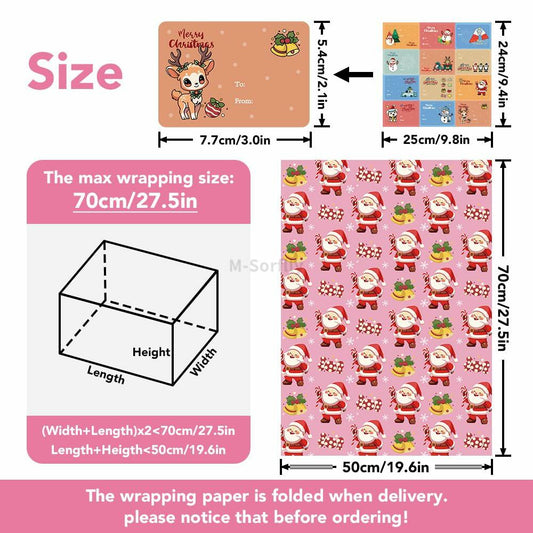 M-sorflly Christmas Wrapping Paper 12 Sheets Pink 6 Designs with 12 Grinch Tags