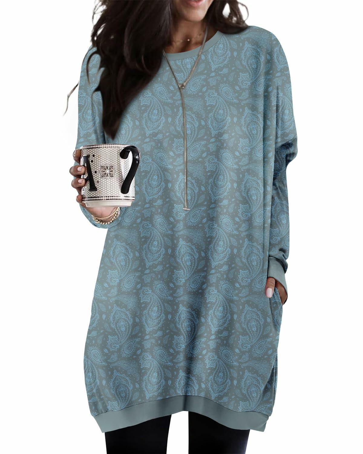 KISSMODA Women's Long Sleeve Tunic Top Casual with Pockets Size M