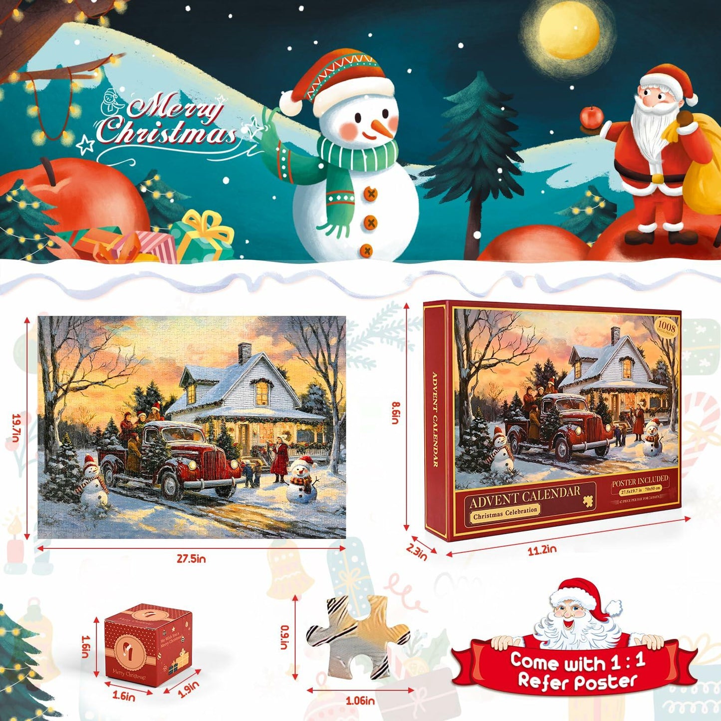 Homlouue Jigsaw Puzzle Advent Calendar 2024 1008pcs 27.56x19.68in