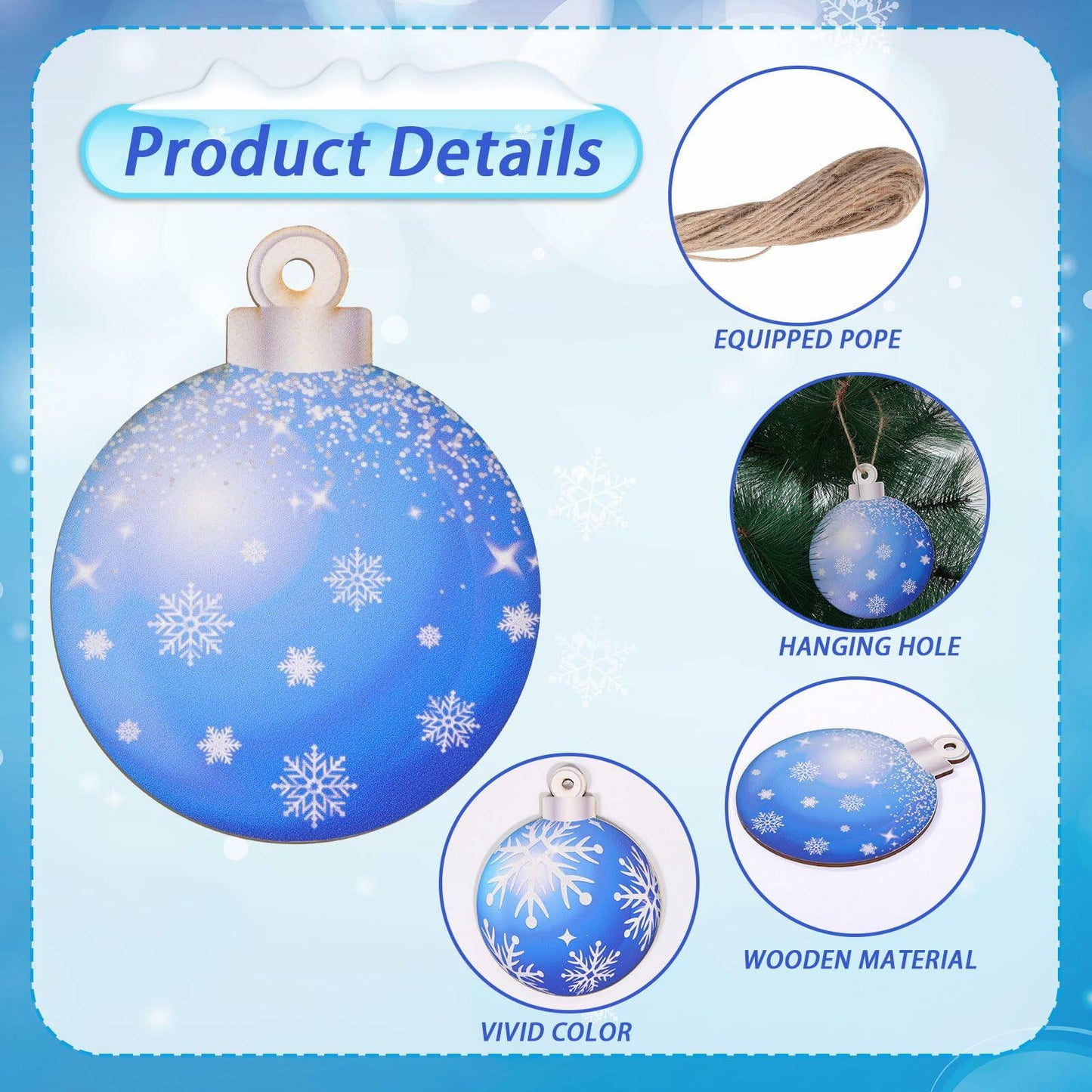 HOWAF 36pcs Wooden Snowflake Ball Ornaments Xmas Tree Decorations