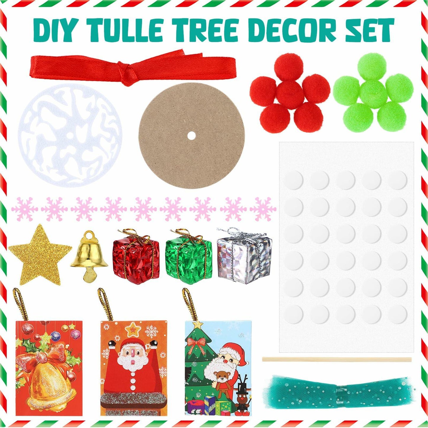 Hungdao 3 Set DIY 12 Inch Tulle Christmas Tree Craft Kit with Light