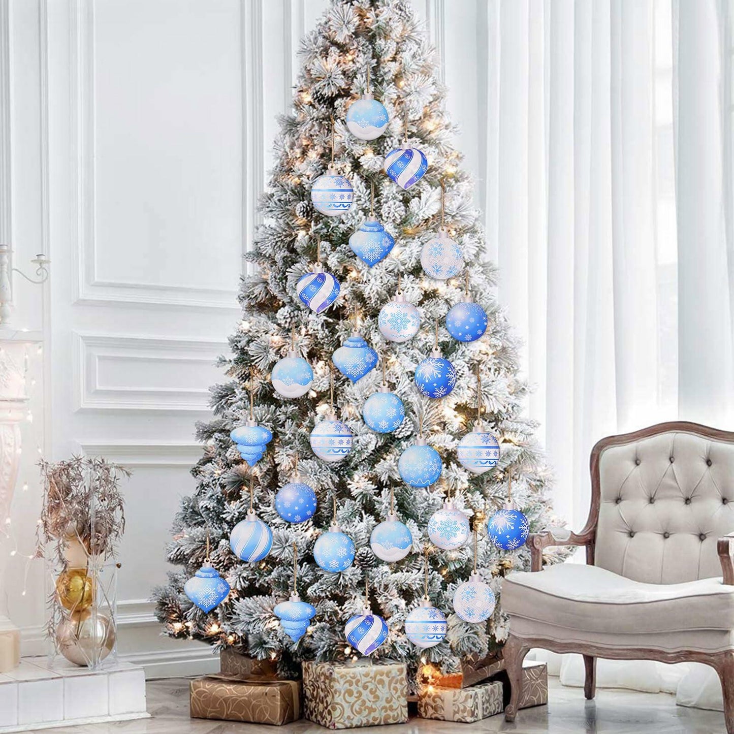 HOWAF 36pcs Wooden Snowflake Ball Ornaments Xmas Tree Decorations
