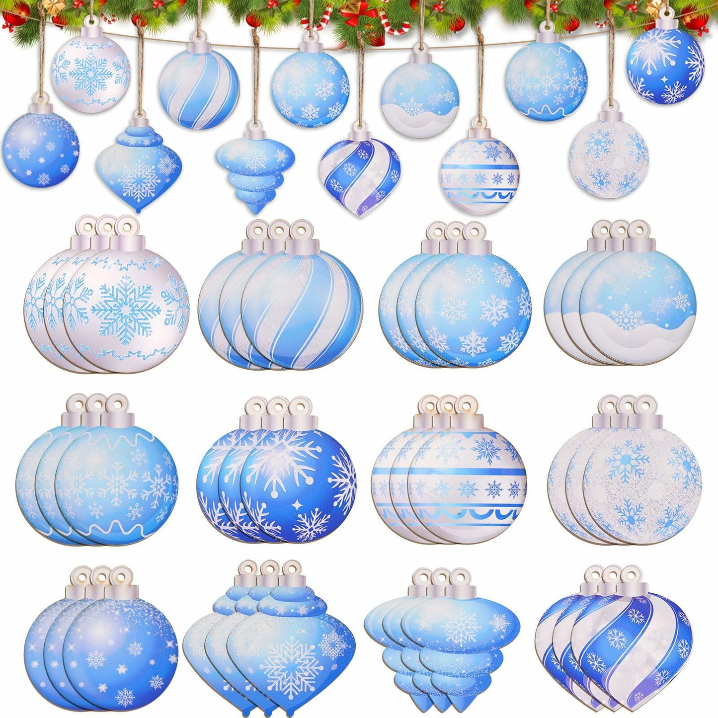HOWAF 36pcs Wooden Snowflake Ball Ornaments Xmas Tree Decorations