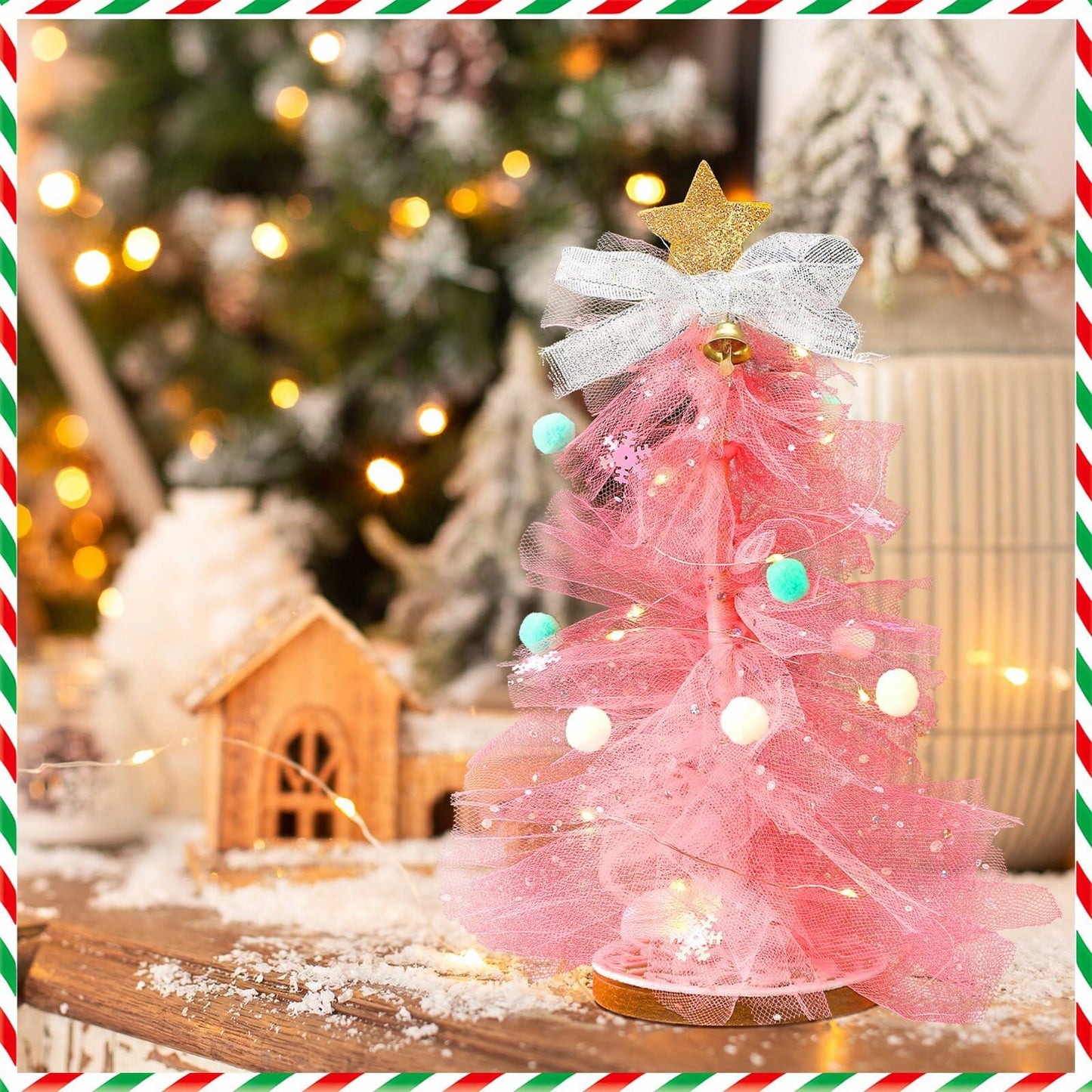 Hungdao 3 Set DIY 12 Inch Tulle Christmas Tree Craft Kit with Light