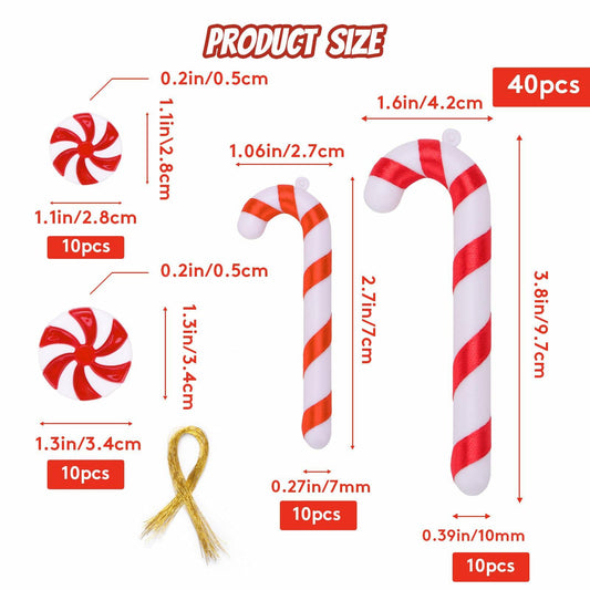 40 Pack Candy Cane Christmas Ornaments Plastic Peppermint Tree Decorations