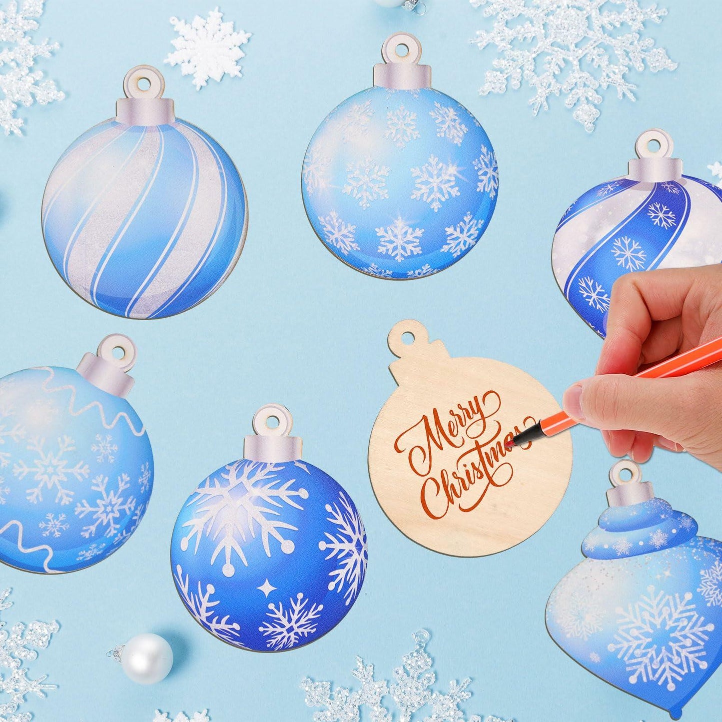 HOWAF 36pcs Wooden Snowflake Ball Ornaments Xmas Tree Decorations