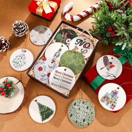 Funnymoom Boho Christmas Ceramic Tree Ornaments 24 Pcs Hanging Decor