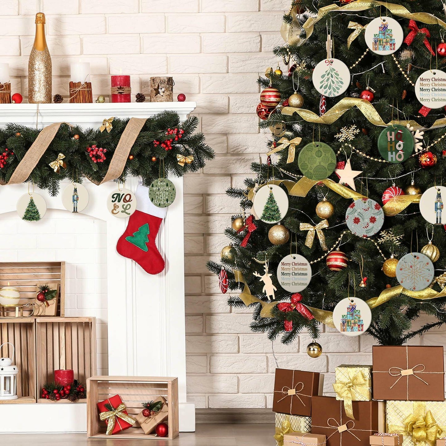 Funnymoom Boho Christmas Ceramic Tree Ornaments 24 Pcs Hanging Decor