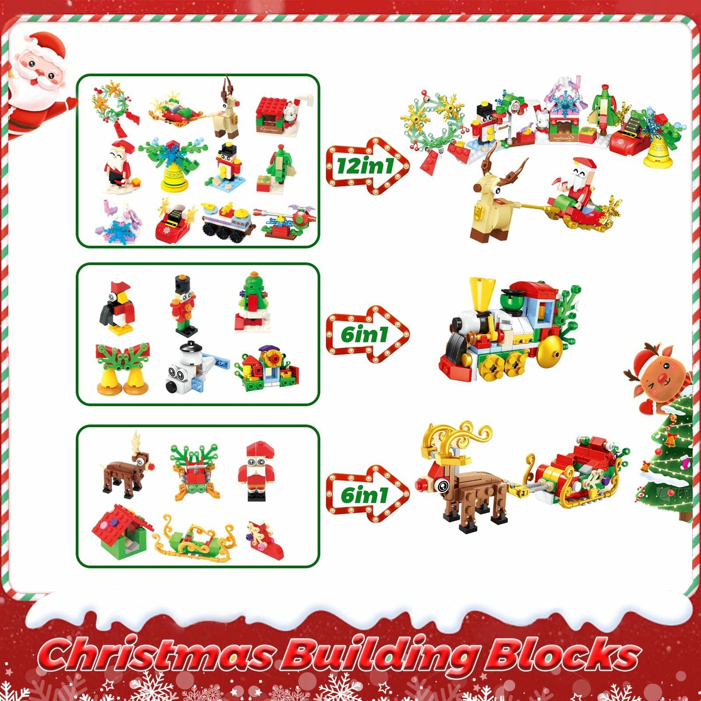 Advent Calendar 2024 Building Blocks Set 12-in-1 Countdown to Christmas