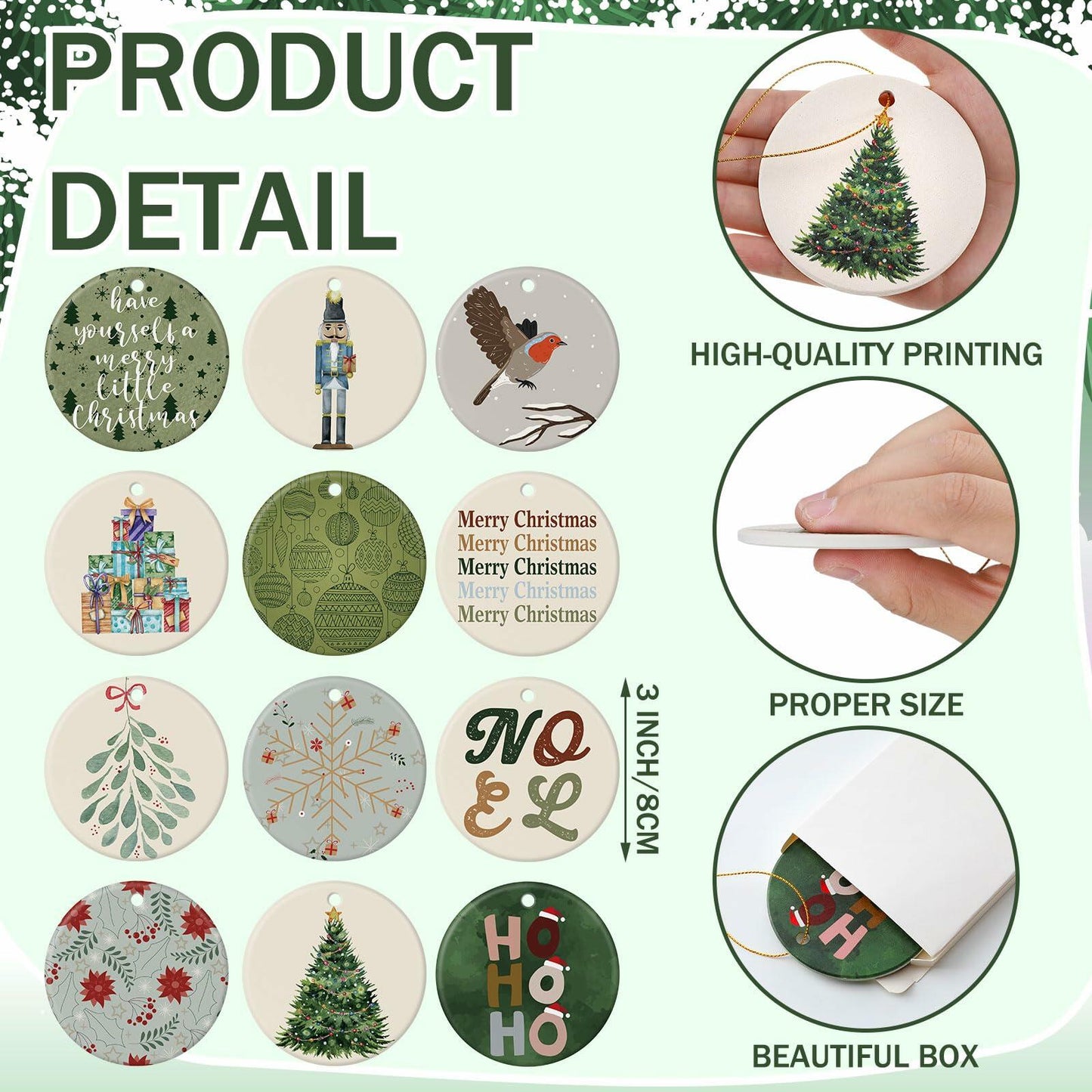 Funnymoom Boho Christmas Ceramic Tree Ornaments 24 Pcs Hanging Decor