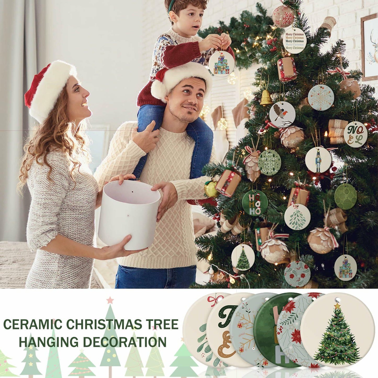 Funnymoom Boho Christmas Ceramic Tree Ornaments 24 Pcs Hanging Decor