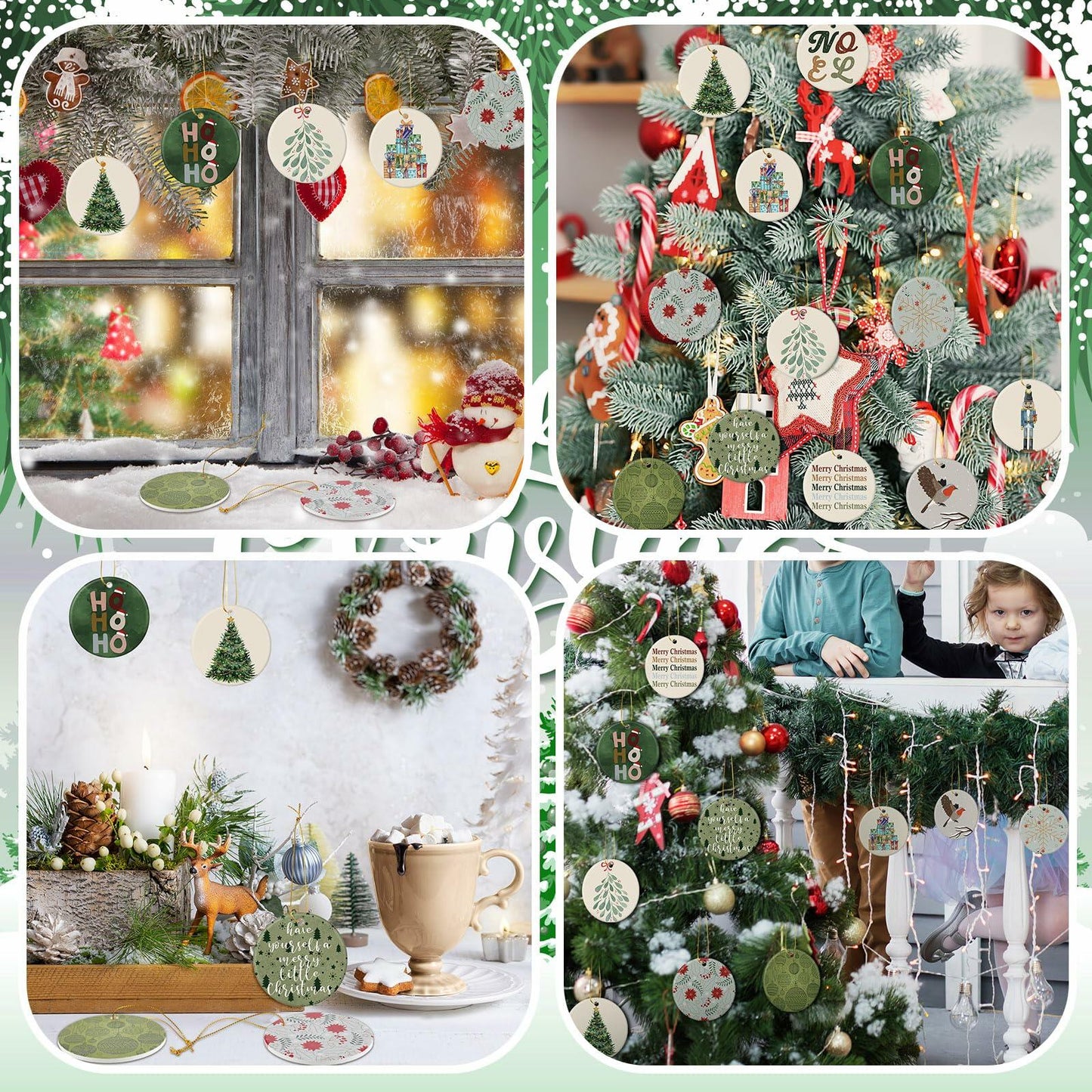 Funnymoom Boho Christmas Ceramic Tree Ornaments 24 Pcs Hanging Decor
