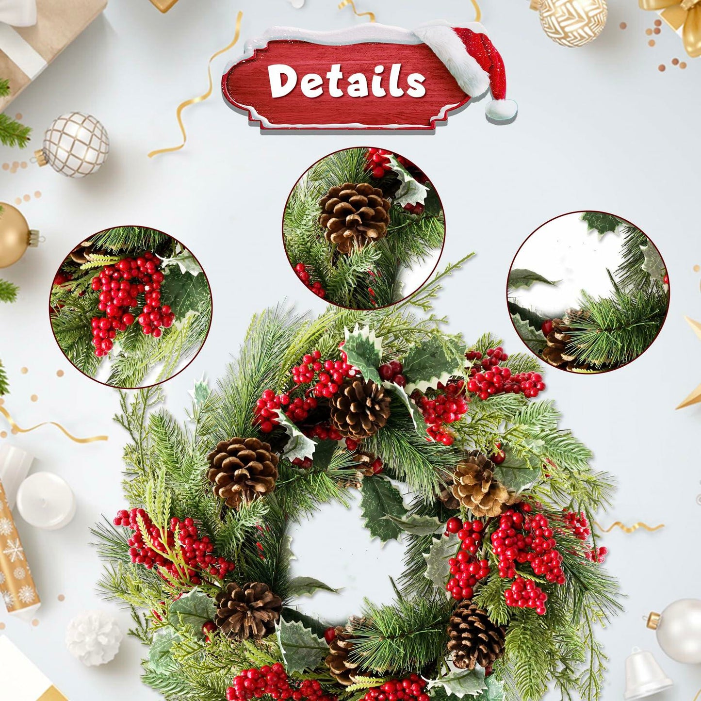 Botanic Dream Christmas Wreath 20in Pine Cones Red Berries Evergreen