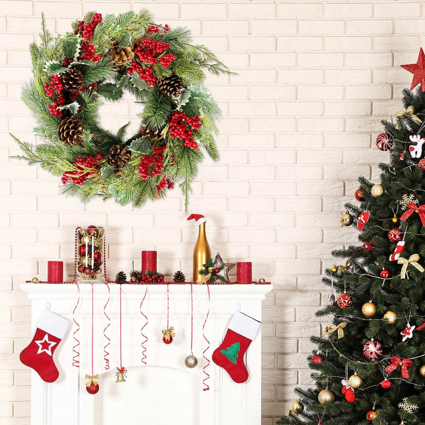 Botanic Dream Christmas Wreath 20in Pine Cones Red Berries Evergreen