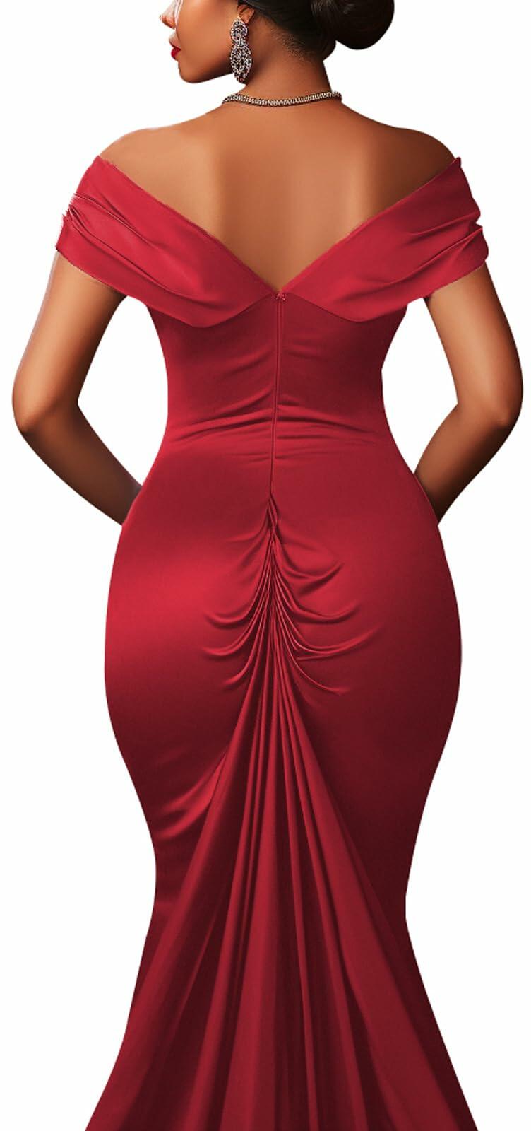 Red Elegant Off Shoulder Mermaid Maxi Dress Women Formal Wedding Size M