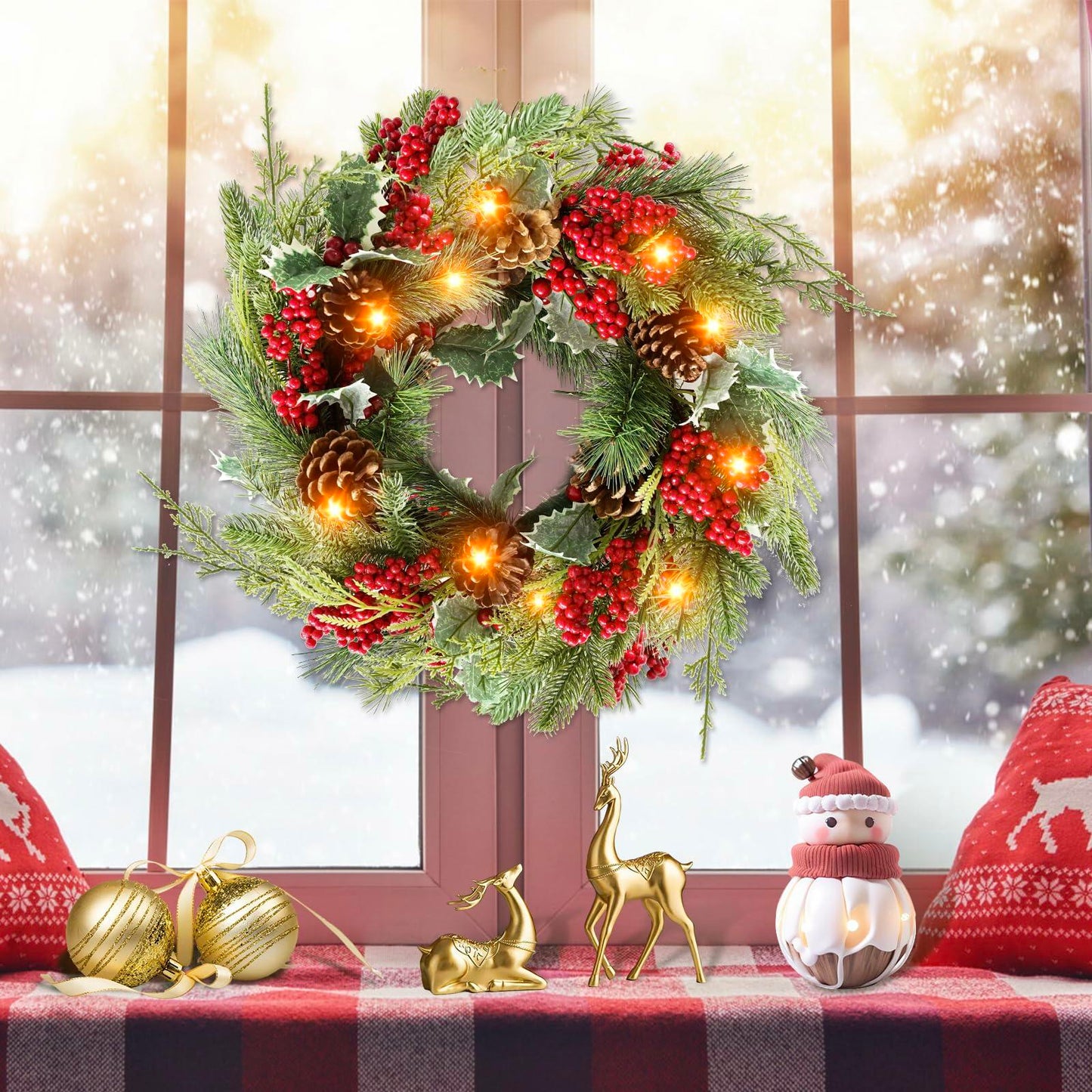 Botanic Dream Christmas Wreath 20in Pine Cones Red Berries Evergreen