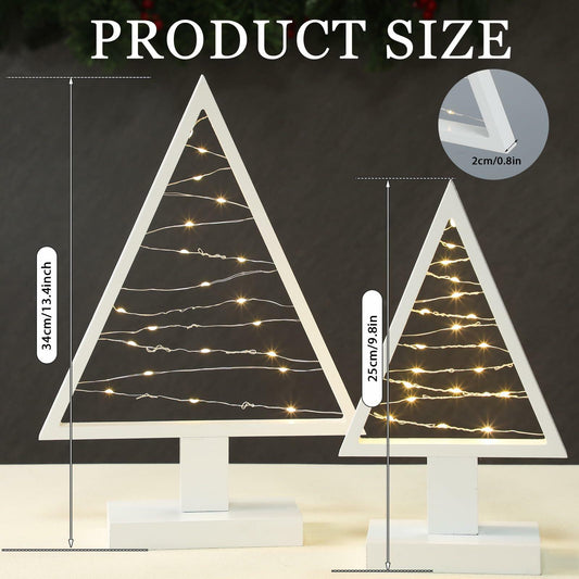 Cinnvoice Wood Christmas Tree with Lights Set of 2 White 13.4" & 9.8"