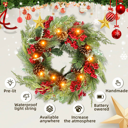 Botanic Dream Christmas Wreath 20in Pine Cones Red Berries Evergreen