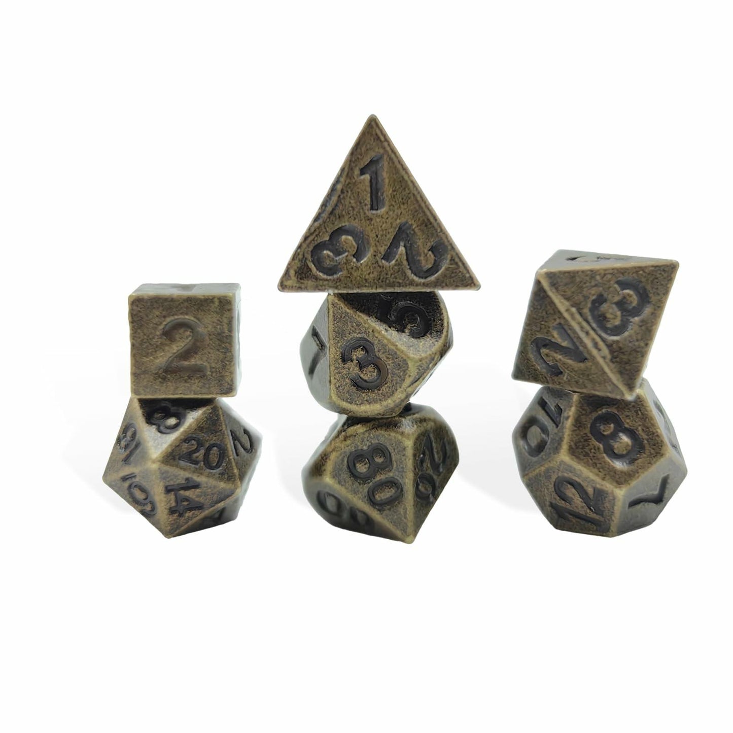 SIMXEHAY Mini Metal DND Dice Set Stainless Steel Case Antique Bronze Black