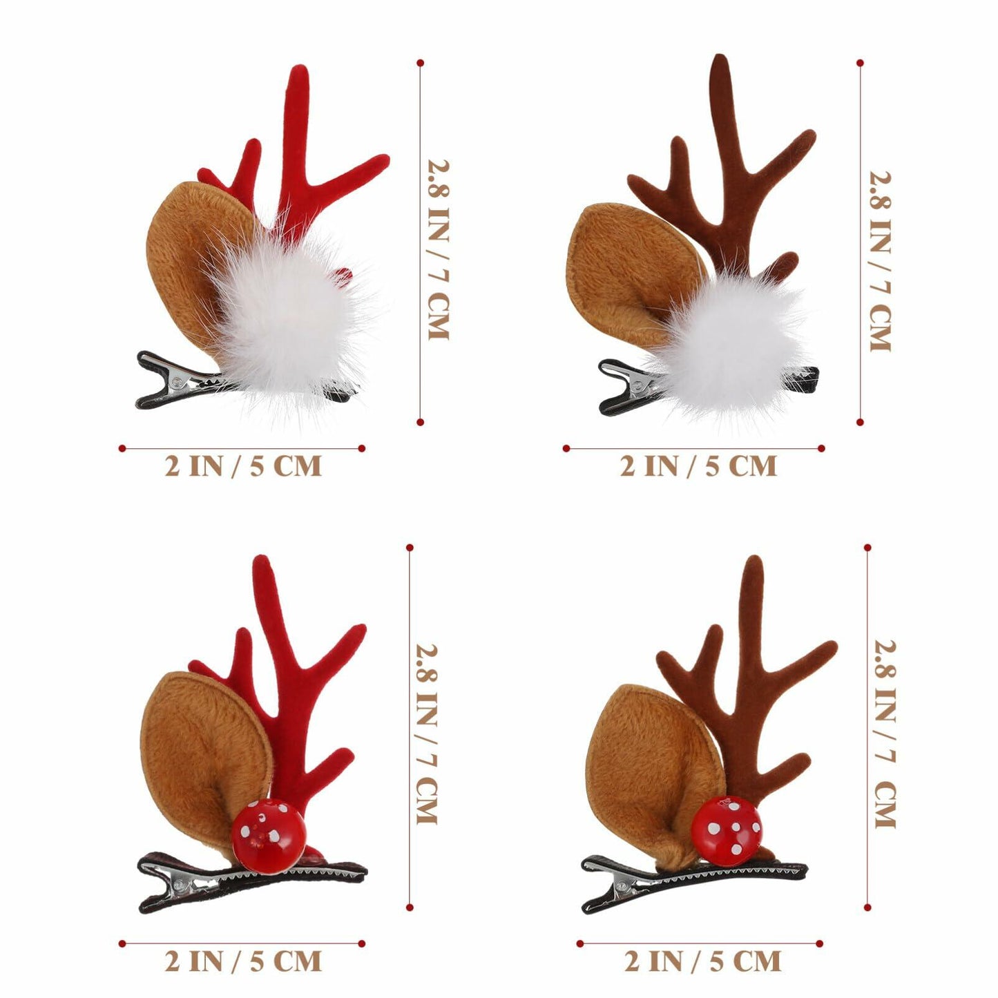 Beaupretty Christmas Deer Antler Hair Clips 4 Pairs Holiday Barrettes
