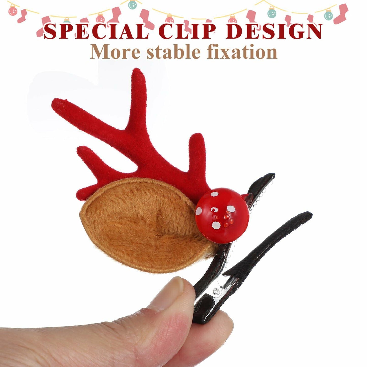 Beaupretty Christmas Deer Antler Hair Clips 4 Pairs Holiday Barrettes