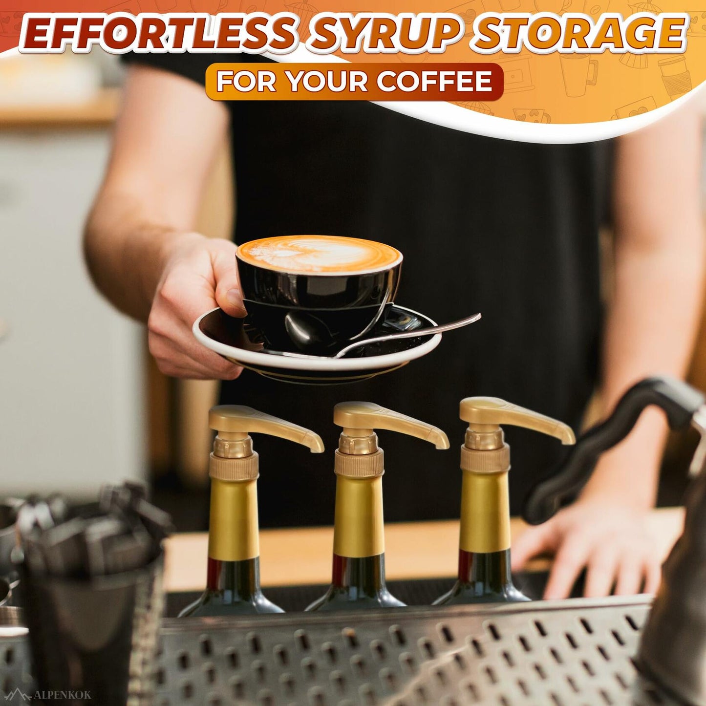 4 Pcs Coffee Syrup Pump Dispenser Lockable for 25.4oz Bottles Precise Dispensing