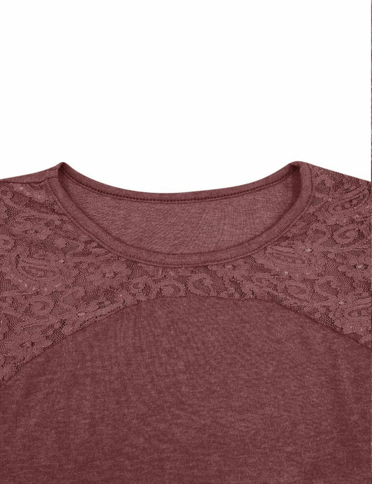 Uincloset Women's Long Sleeve Lace Crochet Tunic Blouse Wine Red Size XXL