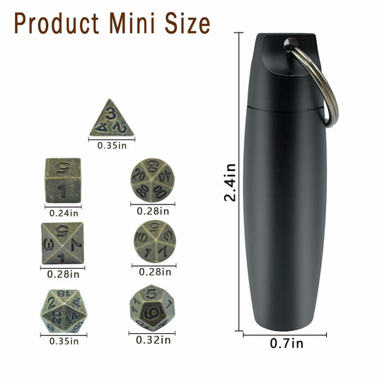 SIMXEHAY Mini Metal DND Dice Set Stainless Steel Case Antique Bronze Black