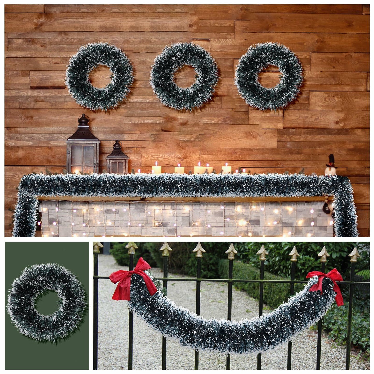 Geosar 80 Ft Green Metallic Christmas Tinsel Garland Foil Decoration