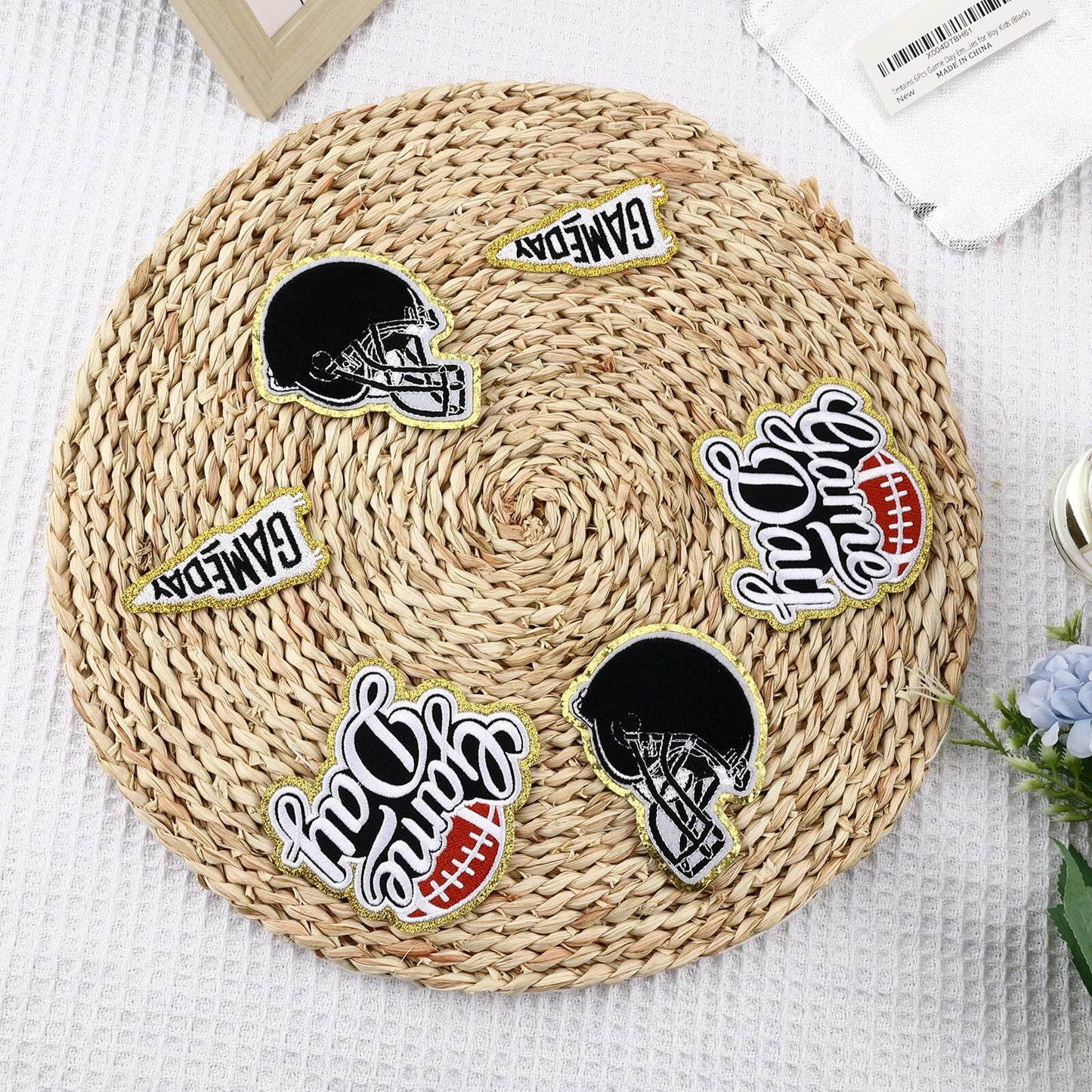 Tmtains 6Pcs Game Day Embroidered Iron-On Patches Football Helmets Black