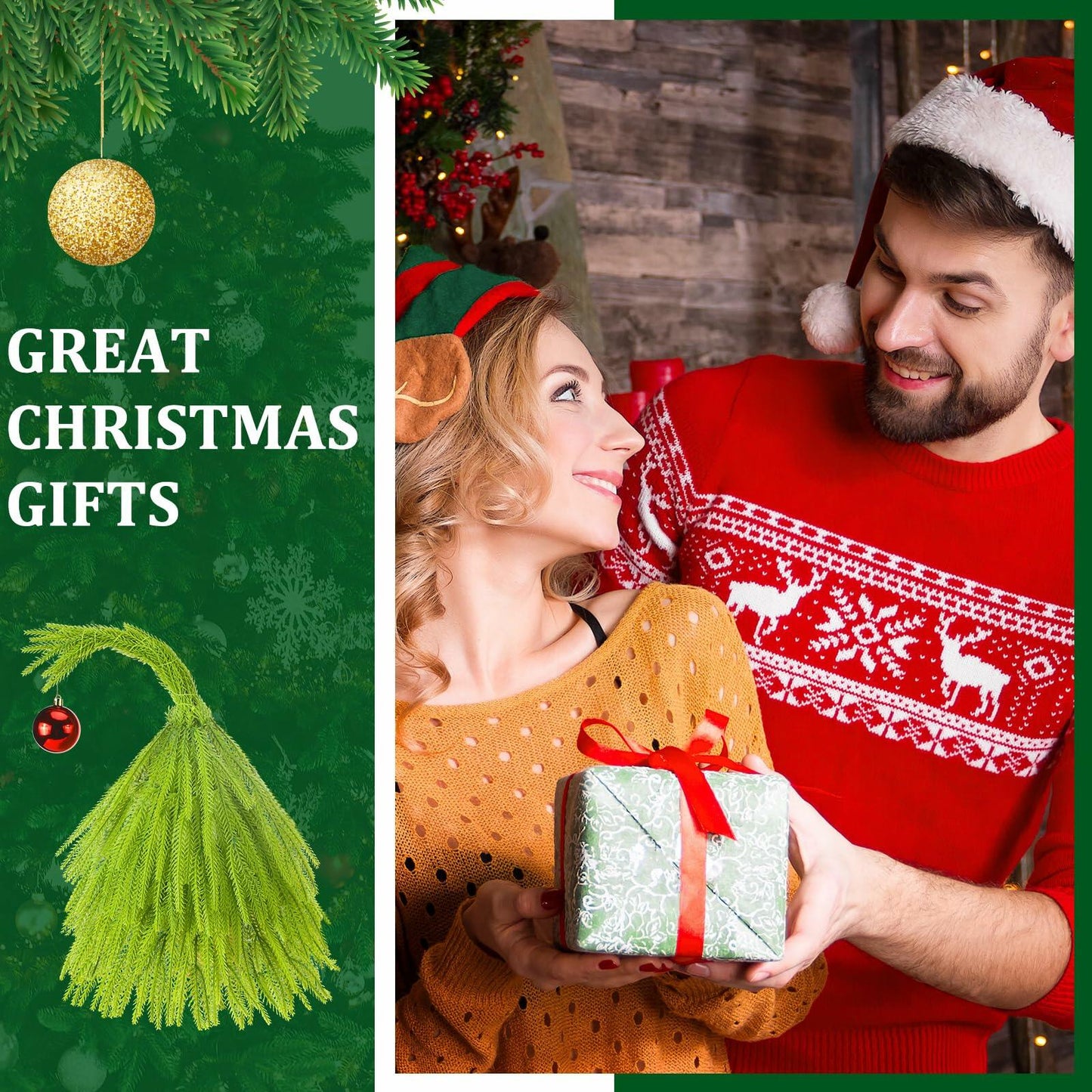 Civaner 18 Inch Lime Green Mini Artificial Christmas Tree with Red Ball