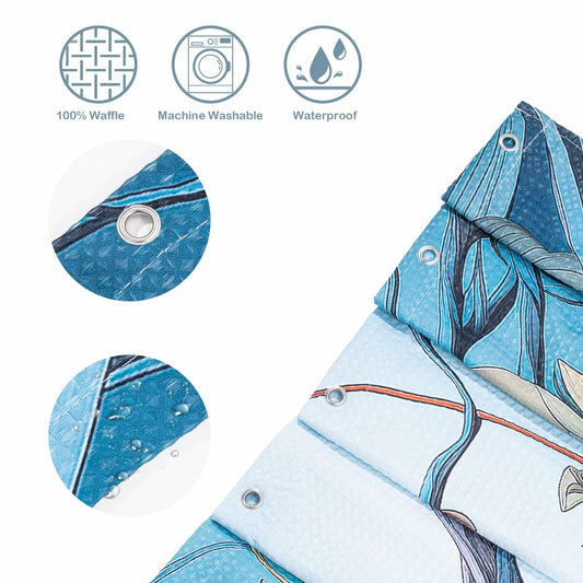 WOHEWREY Floral Waterproof Shower Curtain Green 72x72 Inch with 12 Hooks