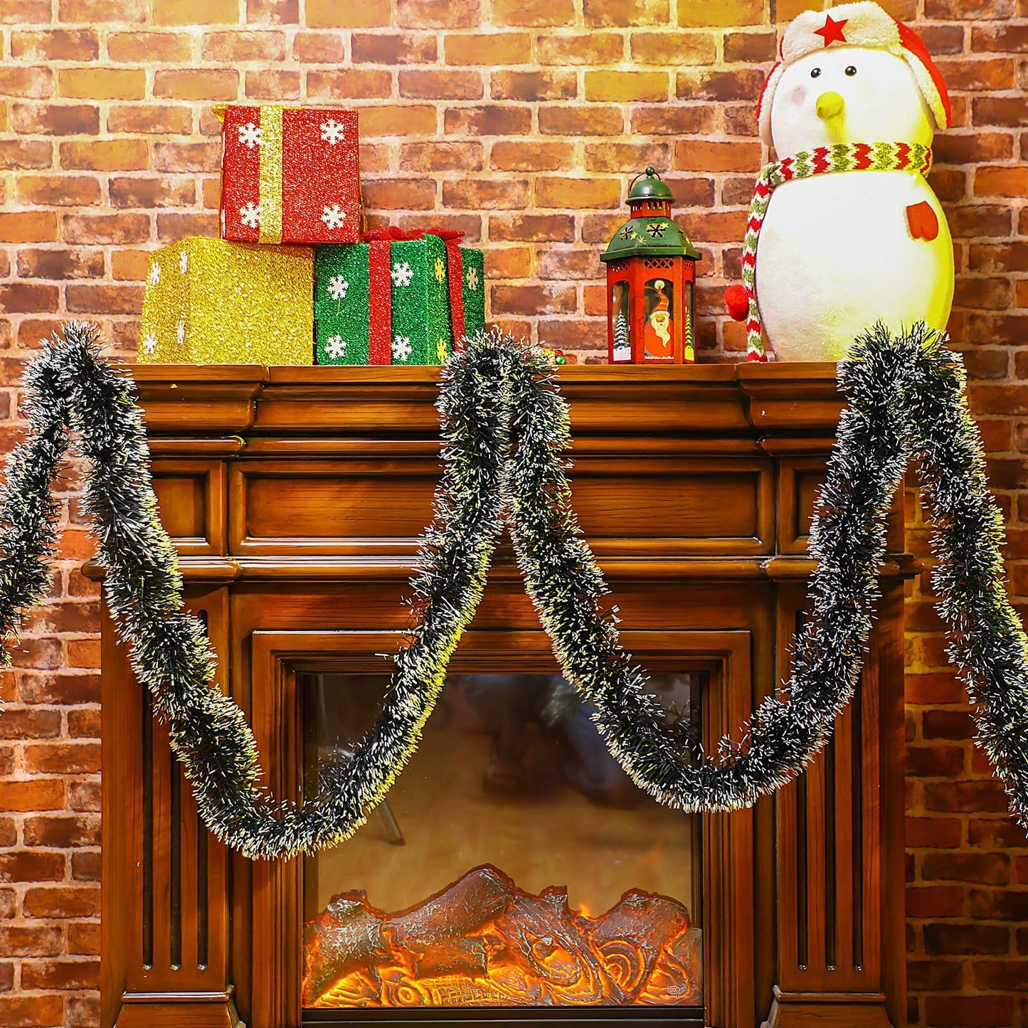 Geosar 80 Ft Green Metallic Christmas Tinsel Garland Foil Decoration