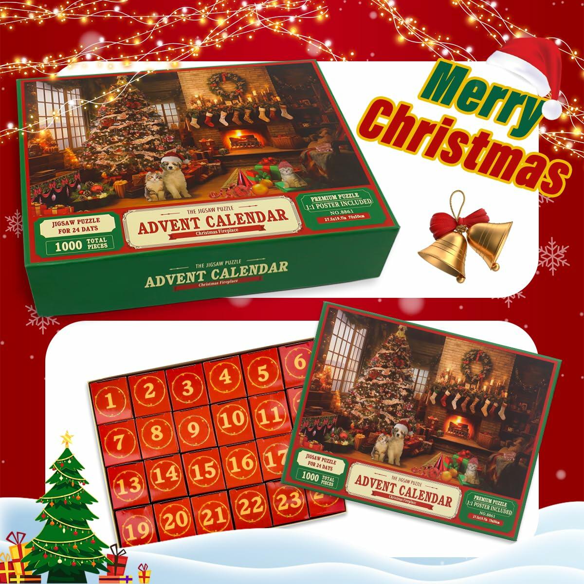 Christmas Advent Calendar 2025 Jigsaw Puzzle 1000pcs 27.6x19.7in Fireplace