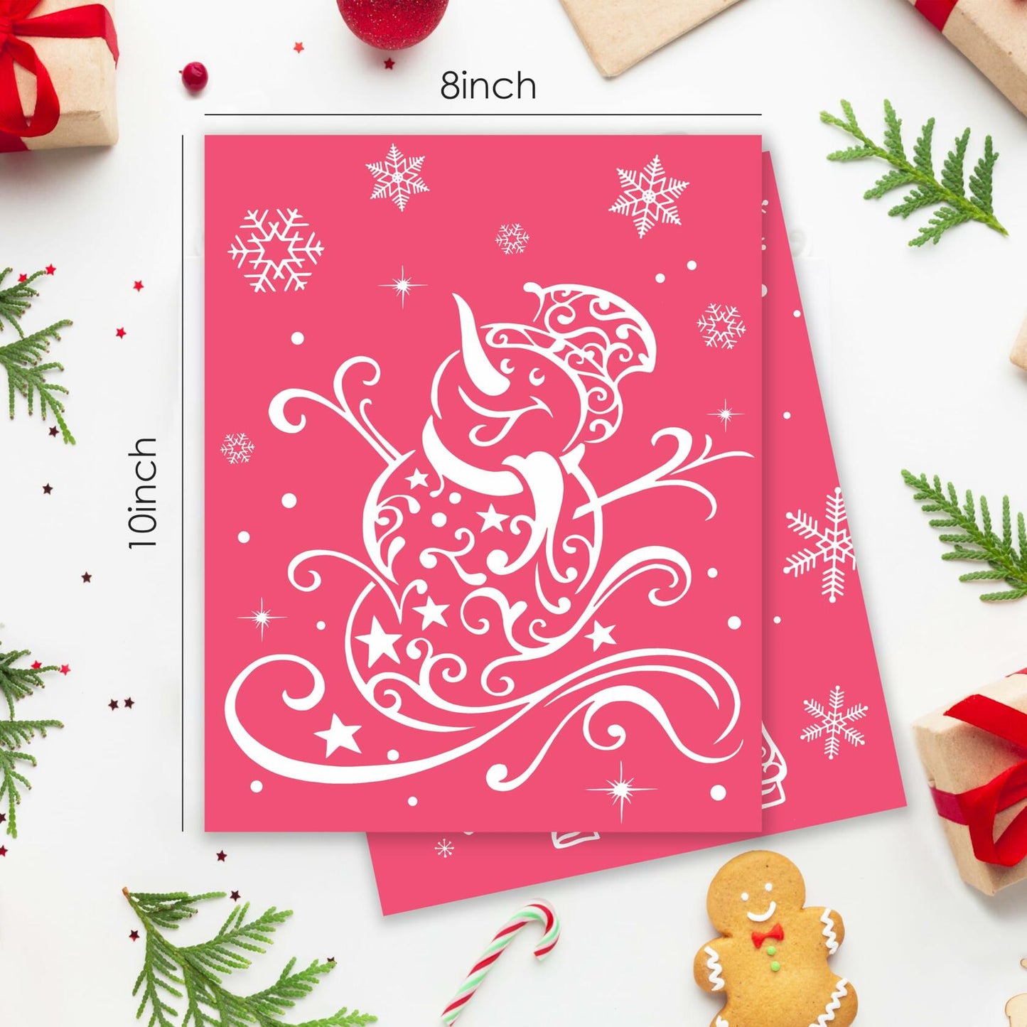 BESERH Pink Christmas Wall Decor Santa Reindeer Bells 8x10in Set of 4