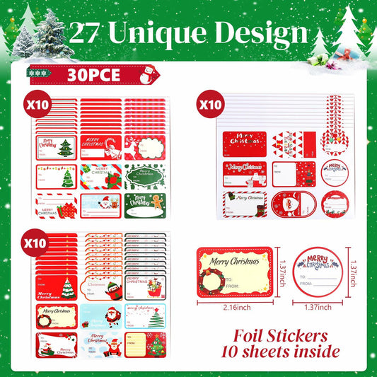 90PC Christmas Stickers & Labels DIY Gift Decoration Self Adhesive Xmas